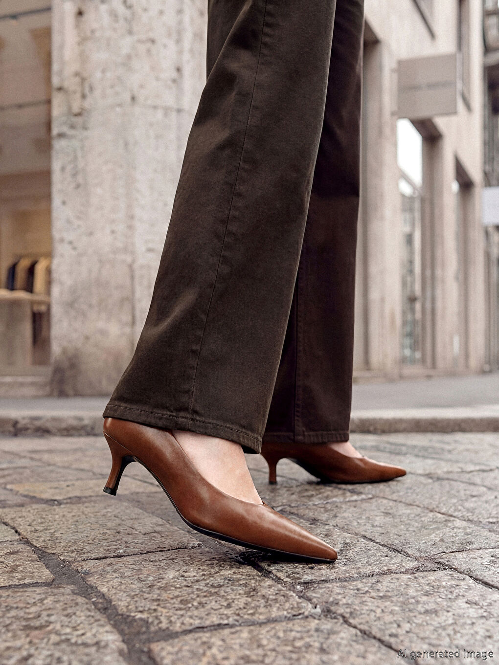 Kahverengi Sivri Burun Kadın Topuklu Ayakkabı