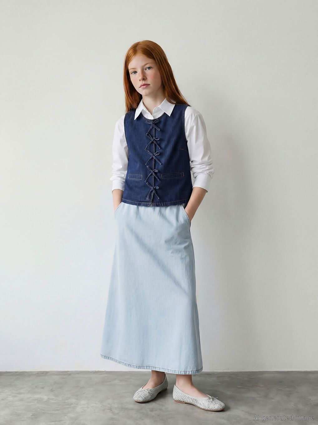 Mavi Beli Lastikli Kız Çocuk Jean Etek