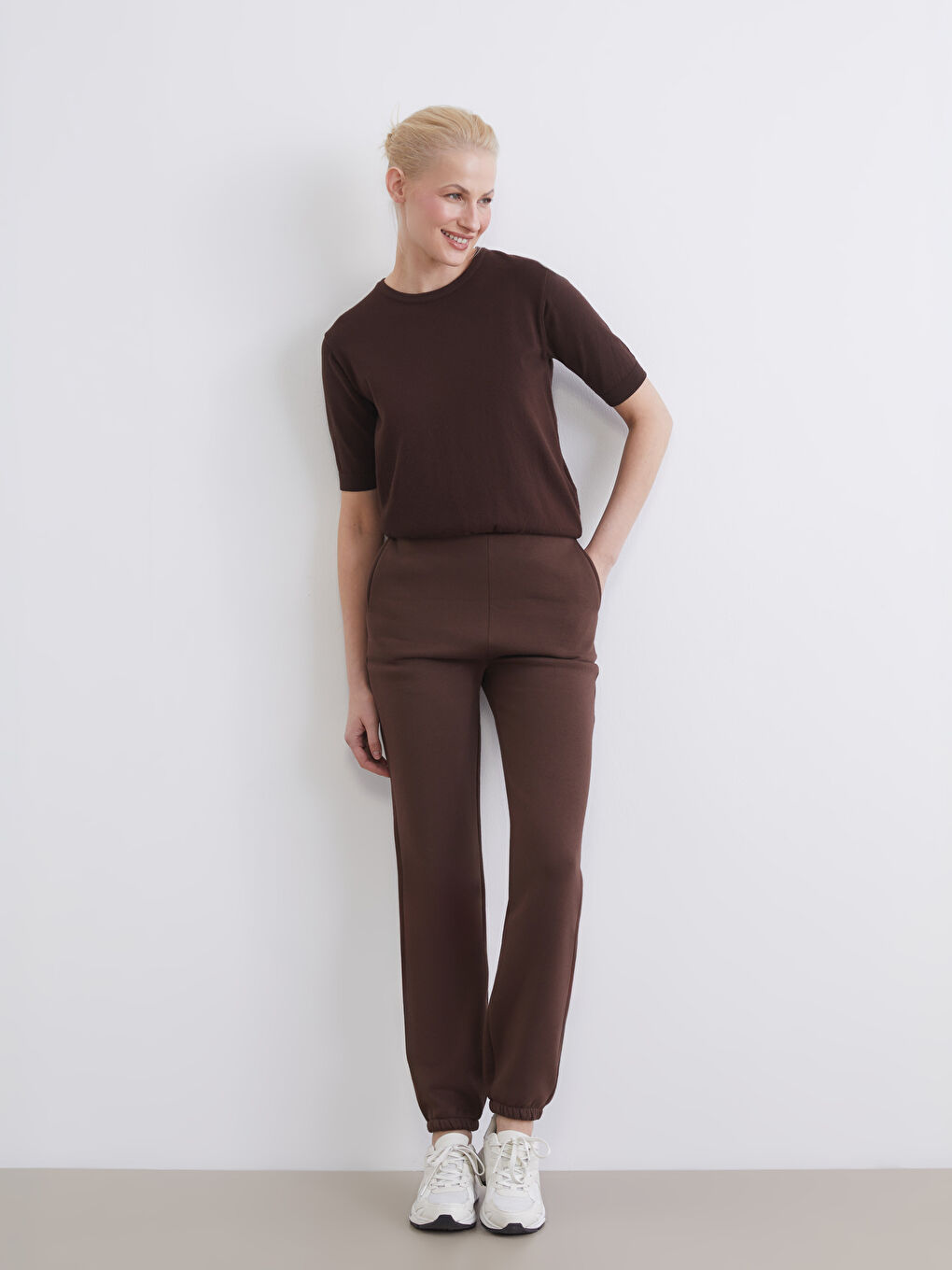 Kahverengi Beli Lastikli Kadın Jogger Eşofman Altı