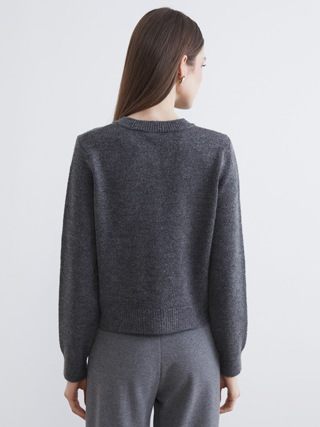 Antrasit Bisiklet Yaka Kadın Triko Hırka-3