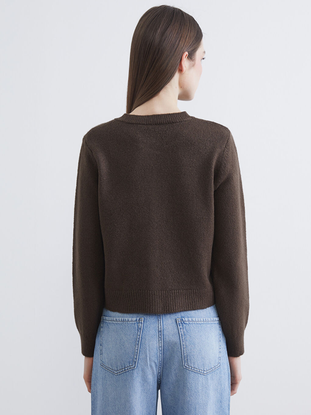 Kahverengi Bisiklet Yaka Kadın Triko Hırka-3