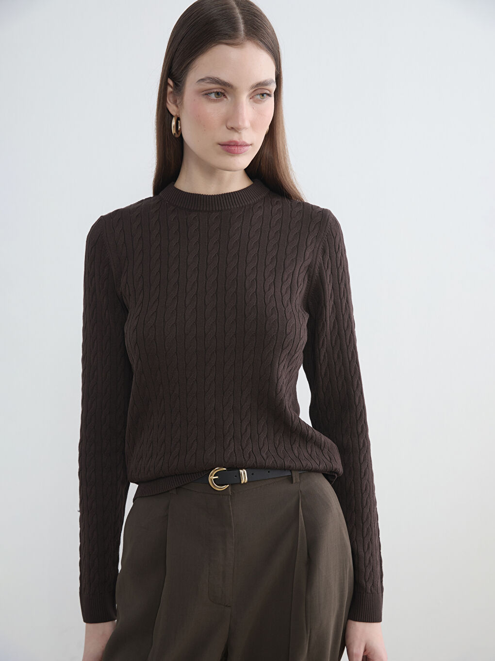 Crew Neck Patterned Woman Tricot Sweater