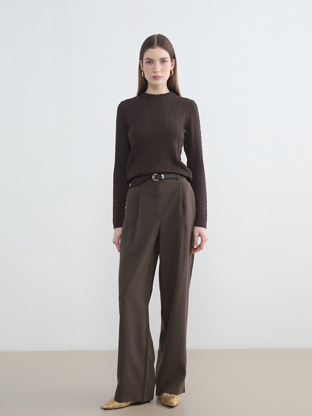 Crew Neck Patterned Woman Tricot Sweater-1