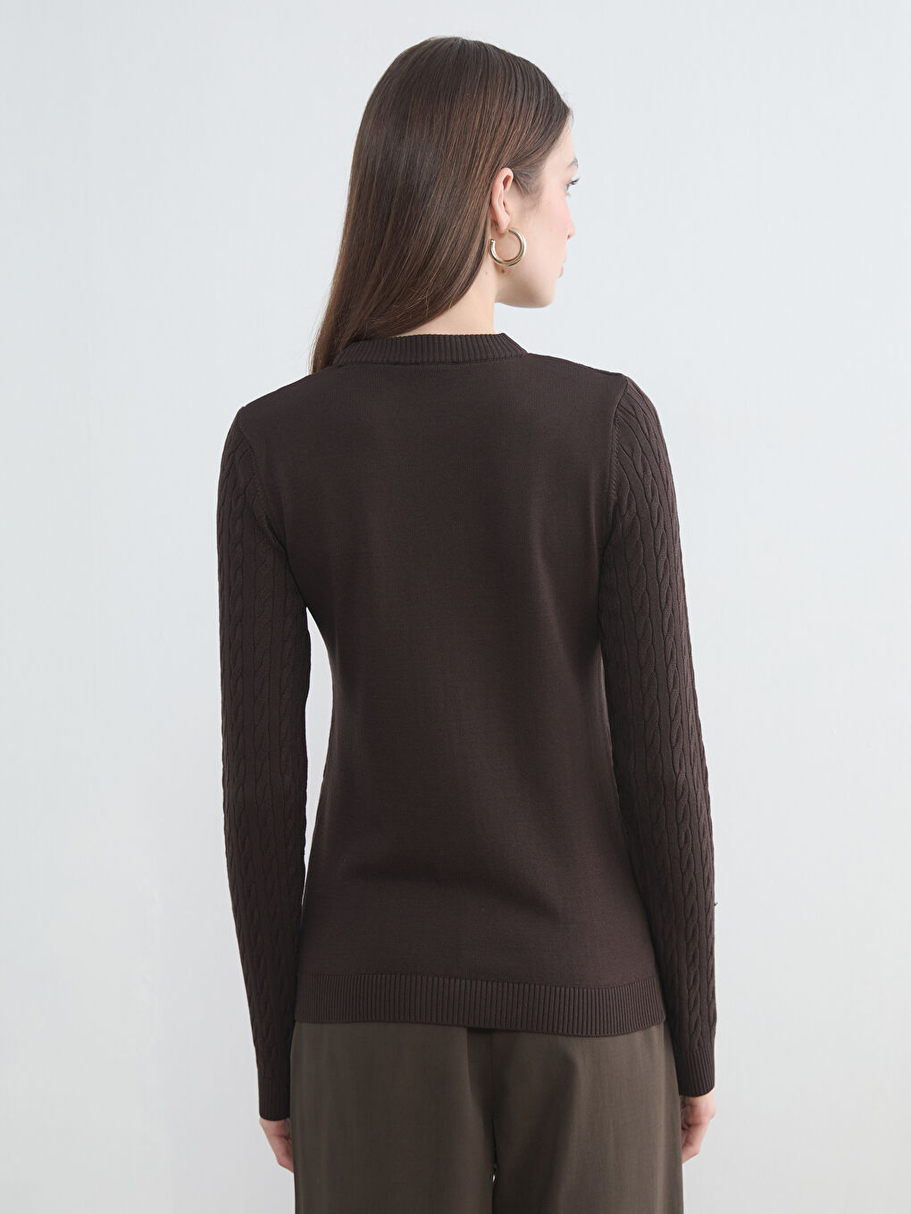 Crew Neck Patterned Woman Tricot Sweater-3