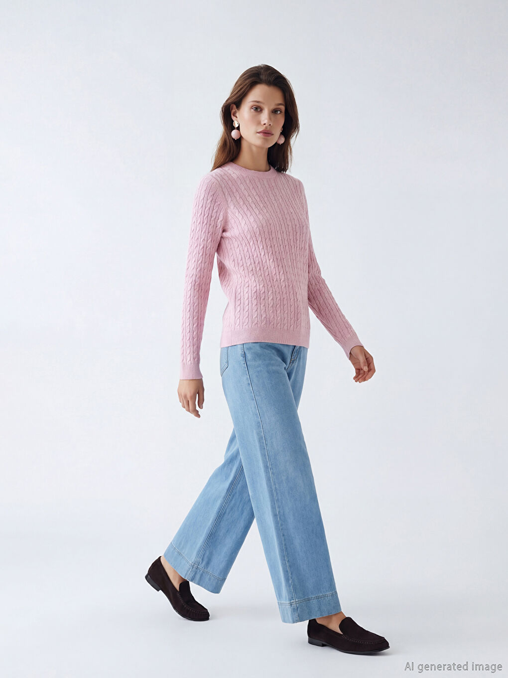 بلوفر حريمي تريكو برقبة دائرية منقوشة بنفسها-1