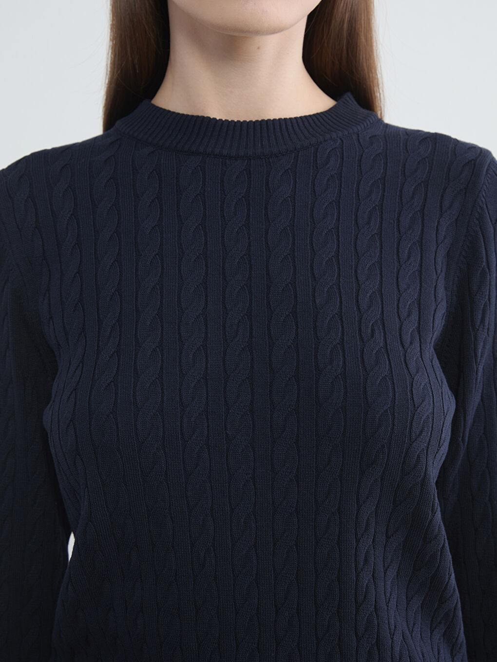 Crew Neck Self-Patterned Women's Knitwear Sweater-2