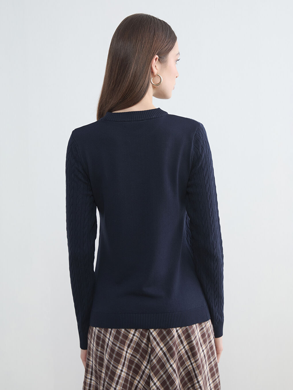 Crew Neck Self-Patterned Women's Knitwear Sweater-3