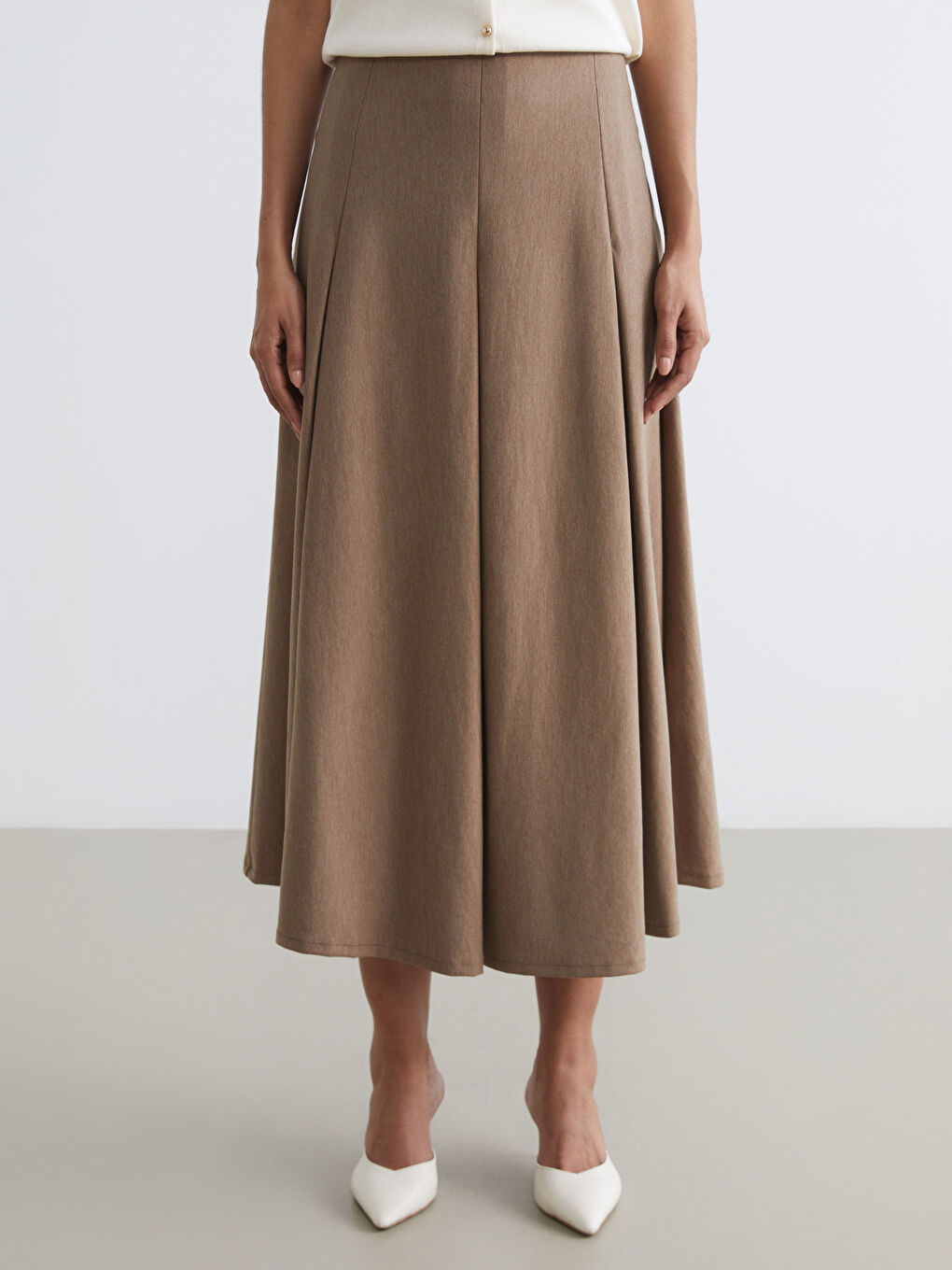 Kahverengi Beli Fermuarlı A Kesim Etek-1