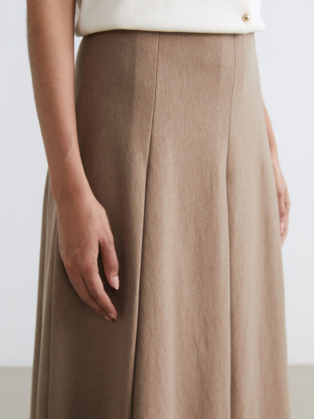 Kahverengi Beli Fermuarlı A Kesim Etek-2