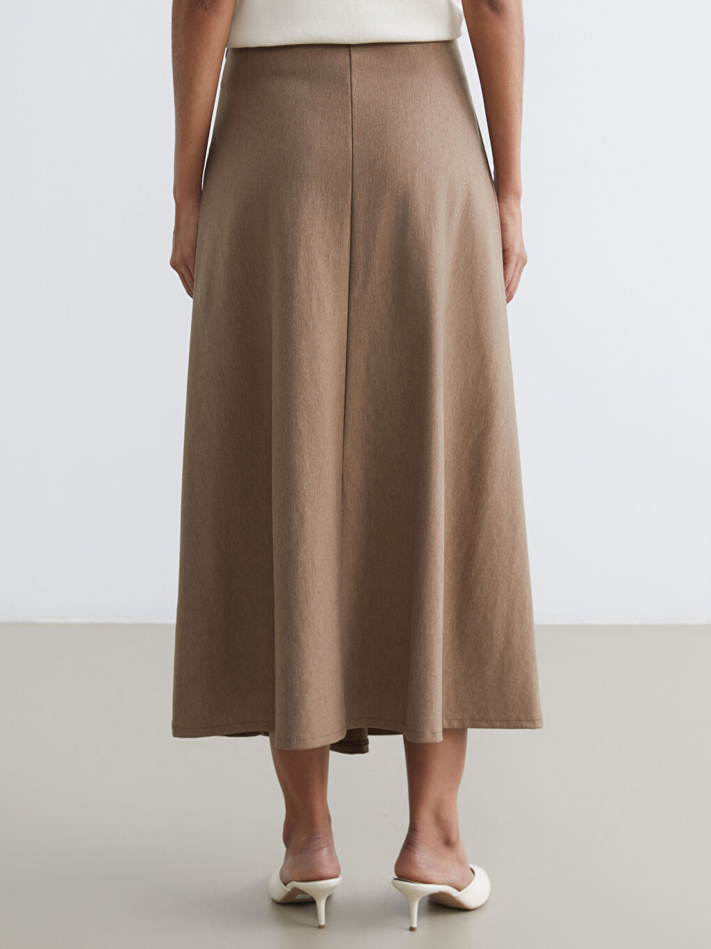 Kahverengi Beli Fermuarlı A Kesim Etek-3