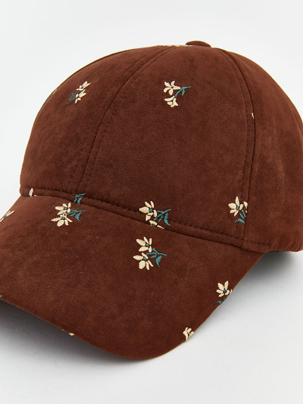 Kahverengi Çiçek Nakışlı Kadın Kep Şapka-1