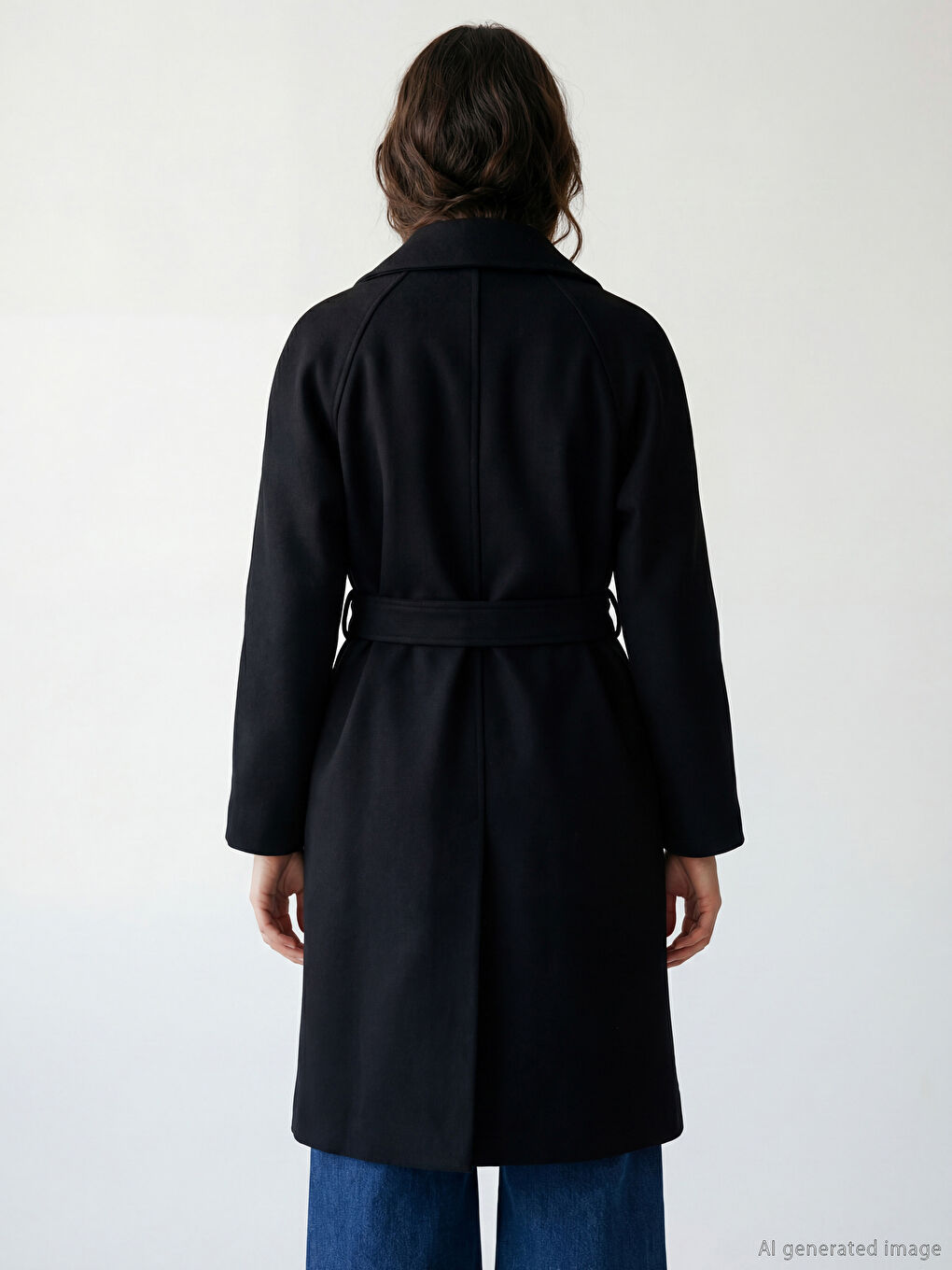 Siyah Kruvaze Yaka Kadın Kaşe Kaban-4