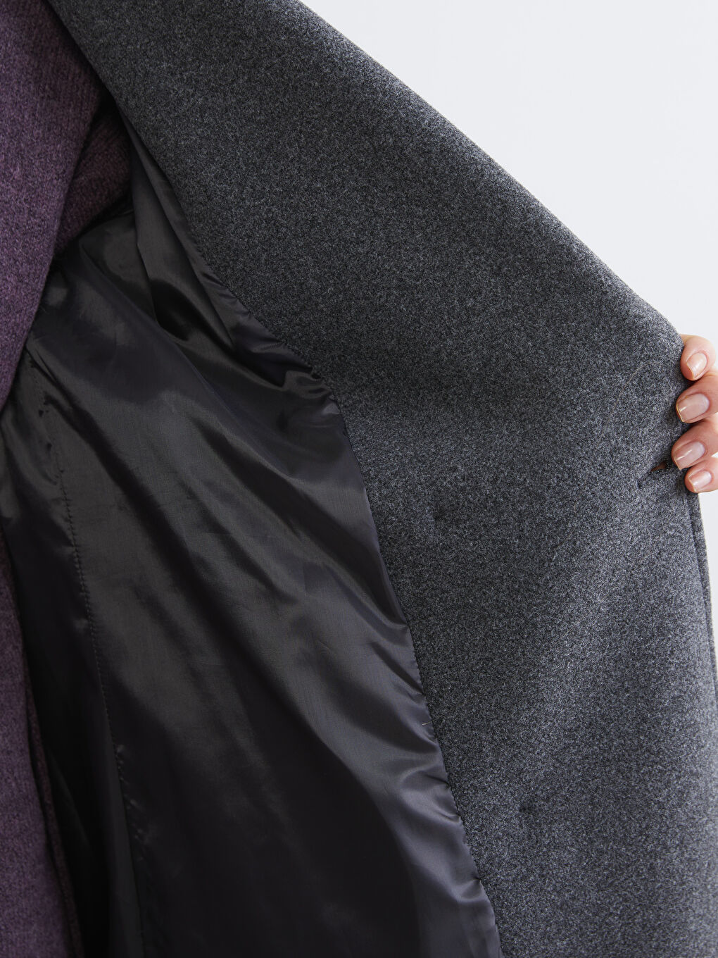 Antrasit Kruvaze Yaka Kadın Kaşe Kaban-3