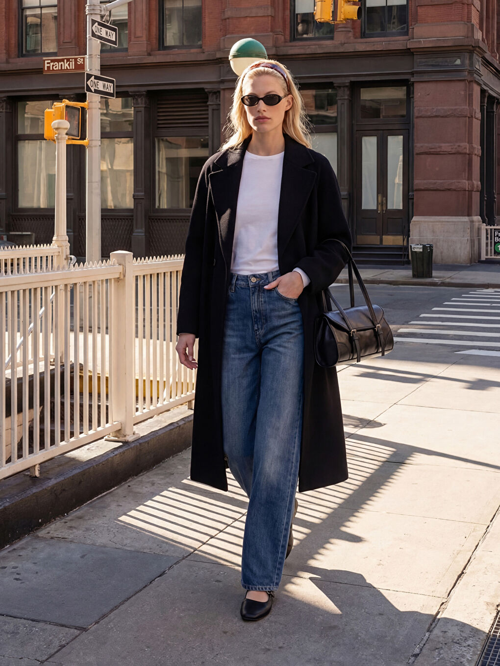 Siyah Kruvaze Yaka Kadın Kaşe Kaban