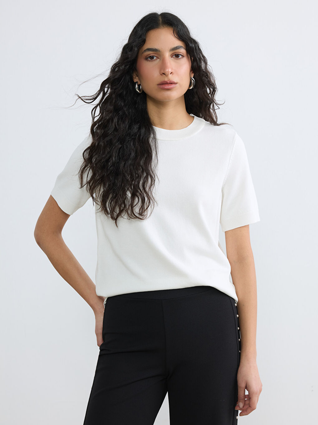 Ekru Bisiklet Yaka Kadın Triko Kazak