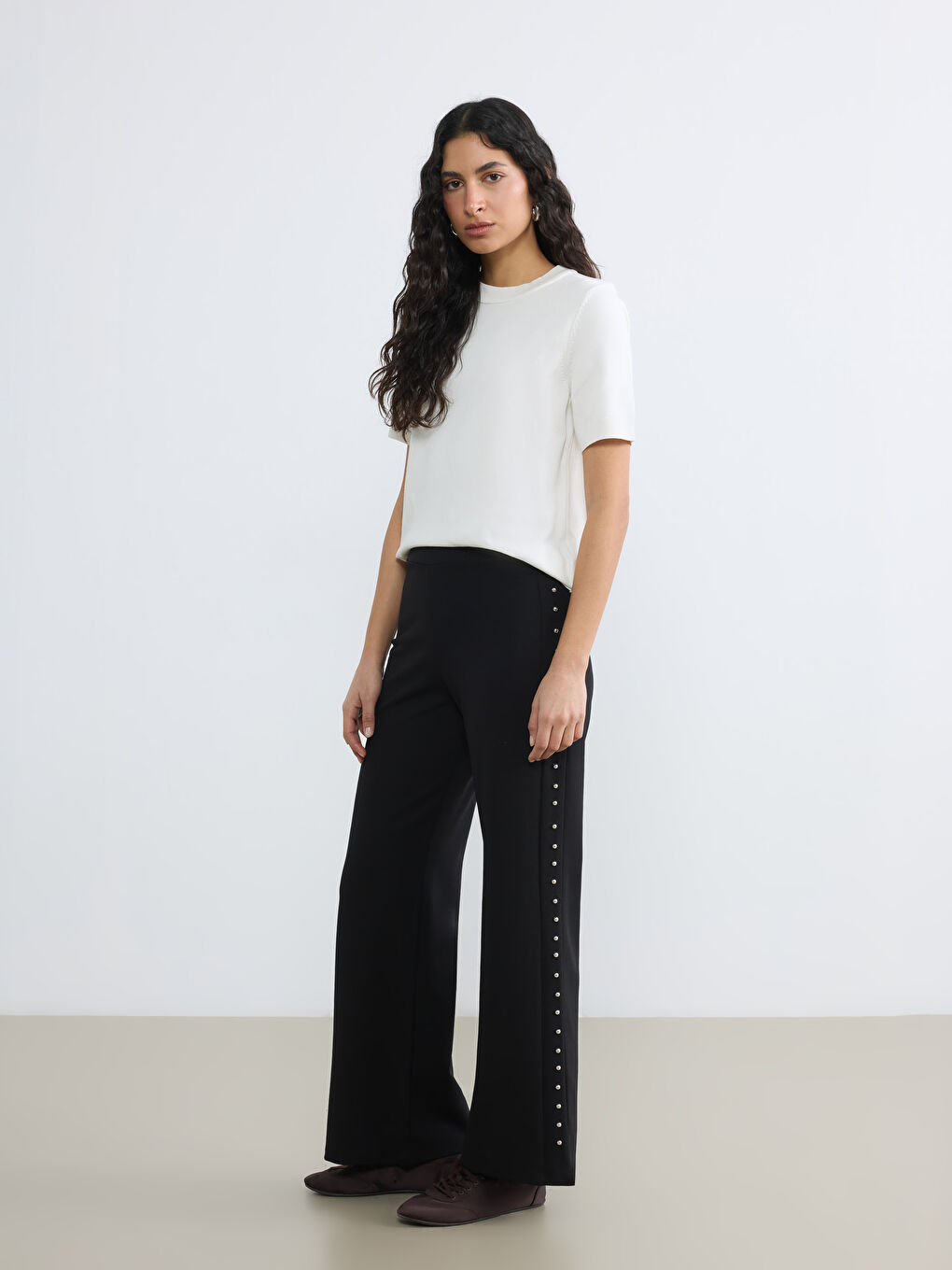 Ekru Bisiklet Yaka Kadın Triko Kazak-1