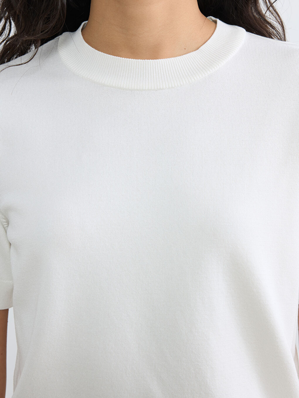 Ekru Bisiklet Yaka Kadın Triko Kazak-2