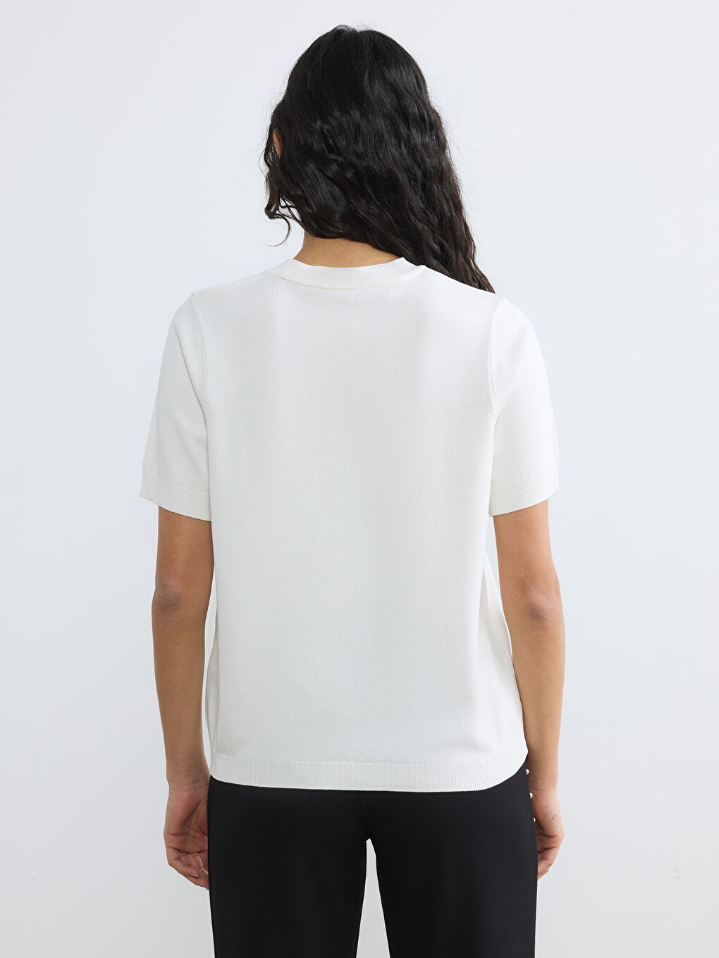 Ekru Bisiklet Yaka Kadın Triko Kazak-3