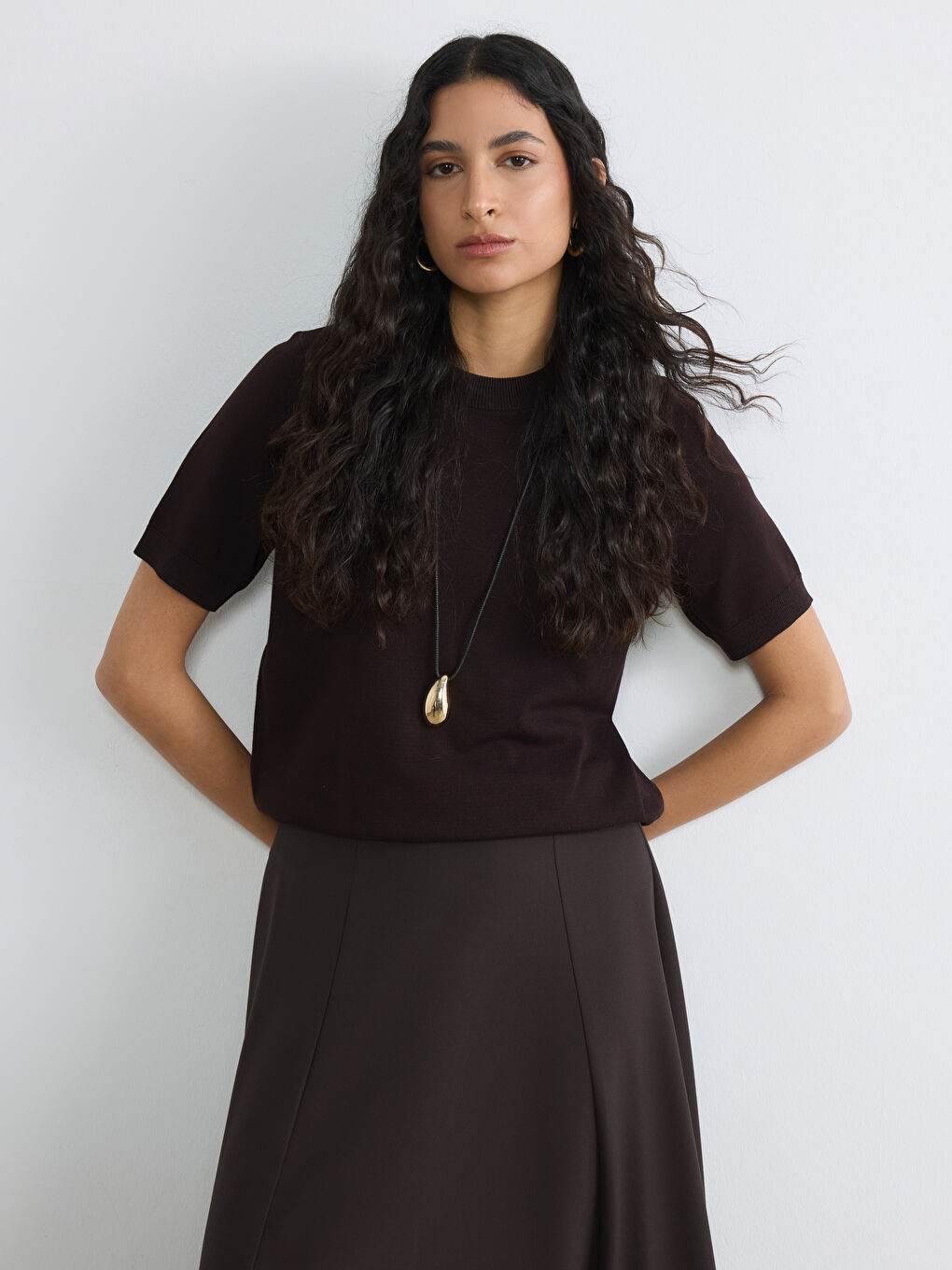 Kahverengi Bisiklet Yaka Kadın Triko Kazak