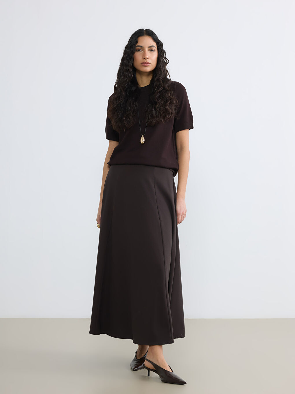 Kahverengi Bisiklet Yaka Kadın Triko Kazak-1