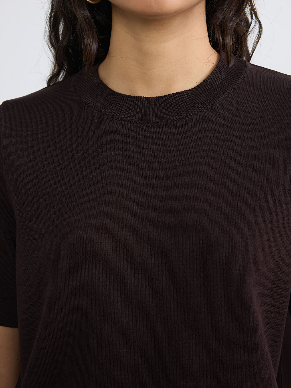 Kahverengi Bisiklet Yaka Kadın Triko Kazak-2