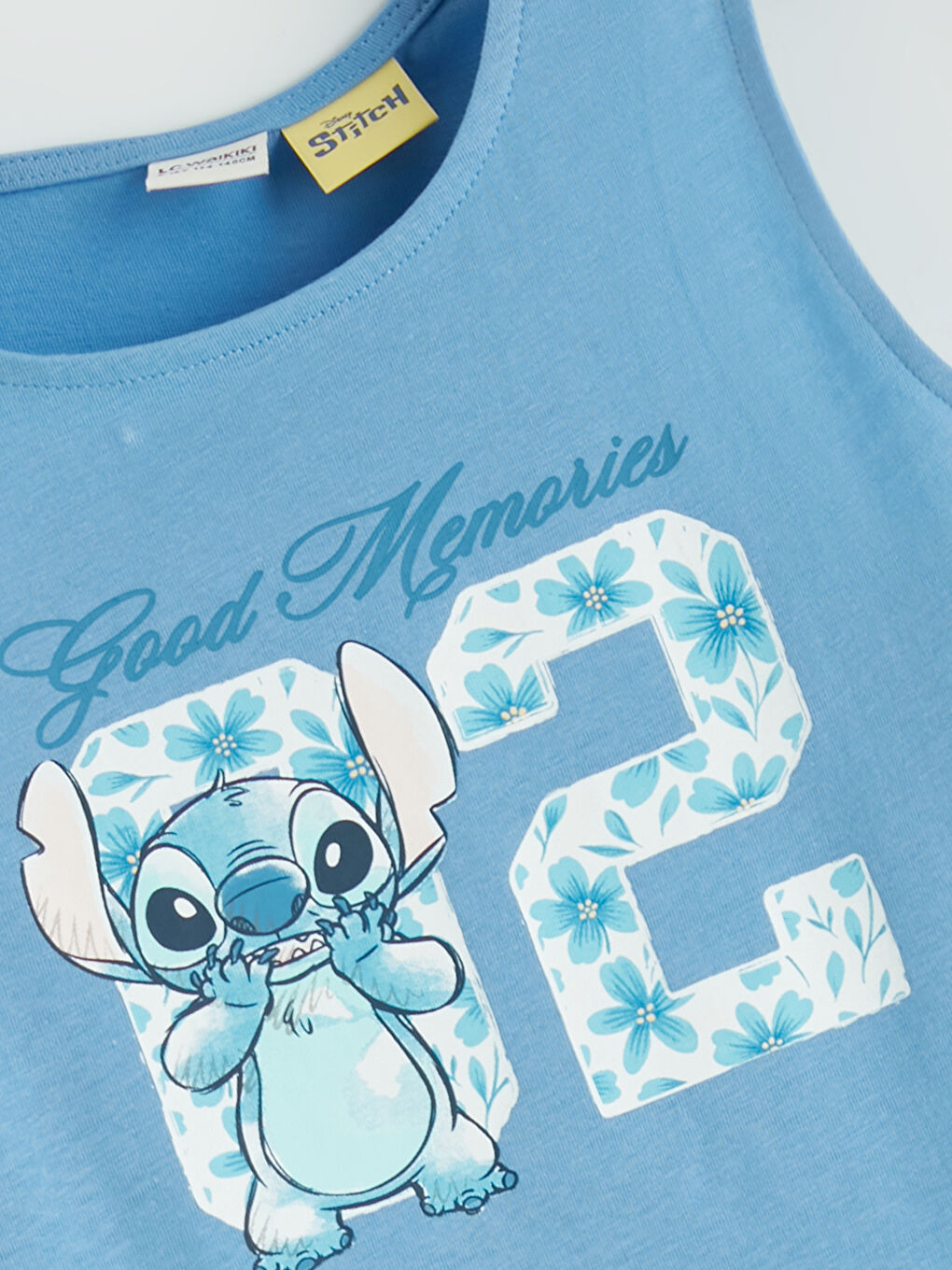 Mavi Stitch Baskılı Kız Çocuk Elbise-1