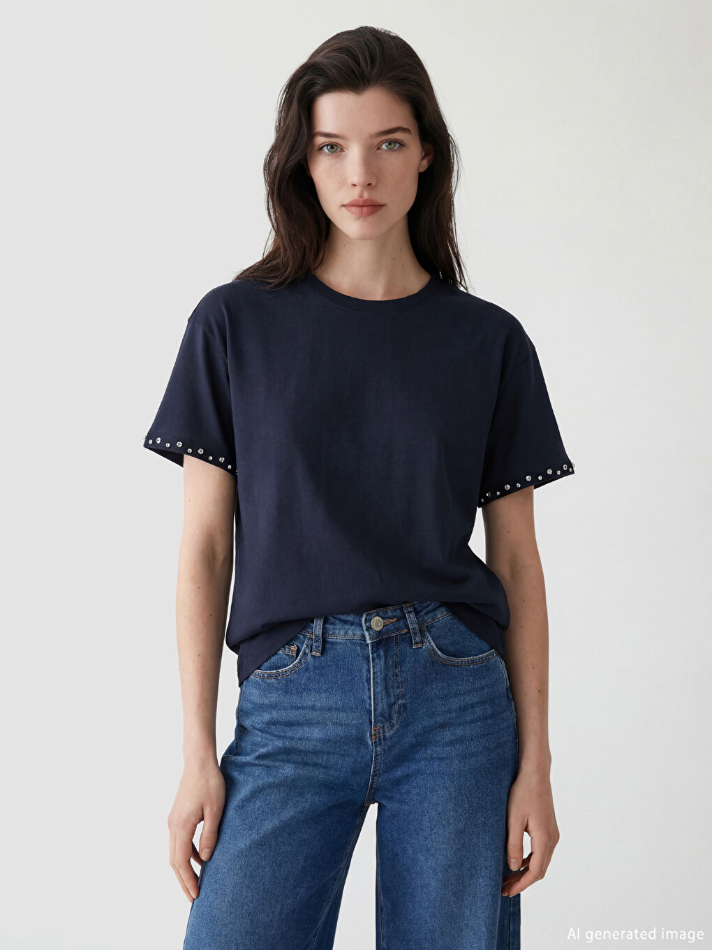 تيشيرت حريمي ناعم بفتحة رقبة على شكل جوهرة.