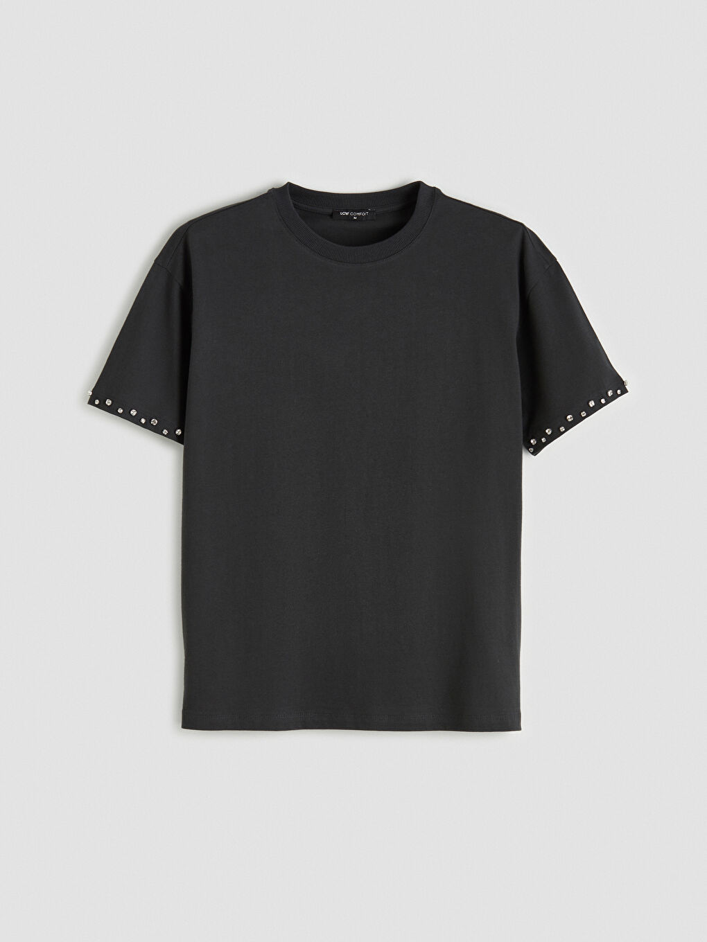 Antrasit Bisiklet Yaka Taşlı Soft Touch Kadın Tişört-4