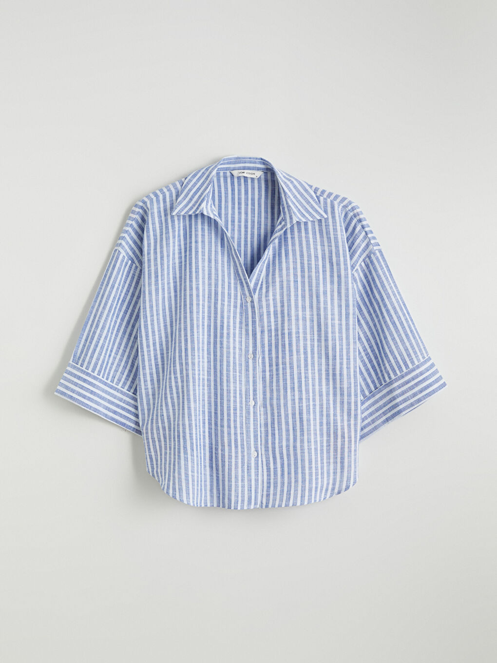 Mavi Çizgili Oversize Poplin Kadın Gömlek-4