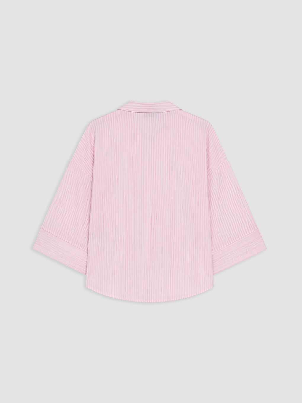 Pembe Çizgili Oversize Poplin Kadın Gömlek-1