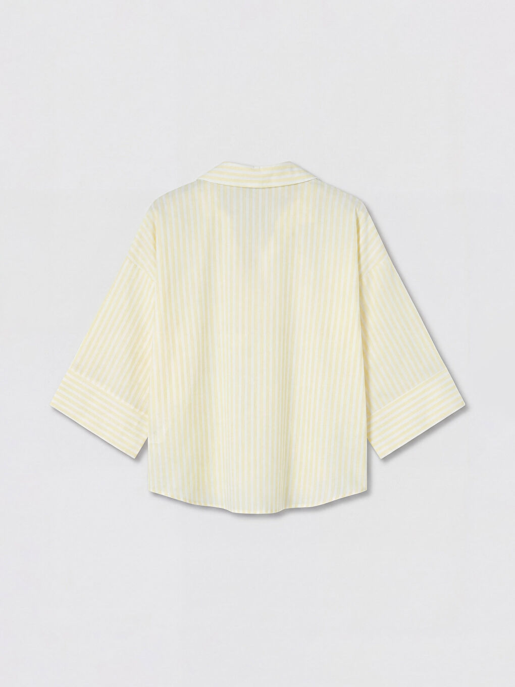 Sarı Çizgili Oversize Poplin Kadın Gömlek	-1
