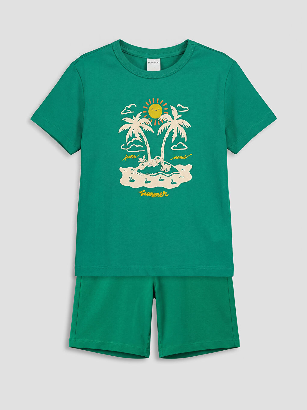 Yeşil Baskılı Erkek Çocuk Şortlu Takım