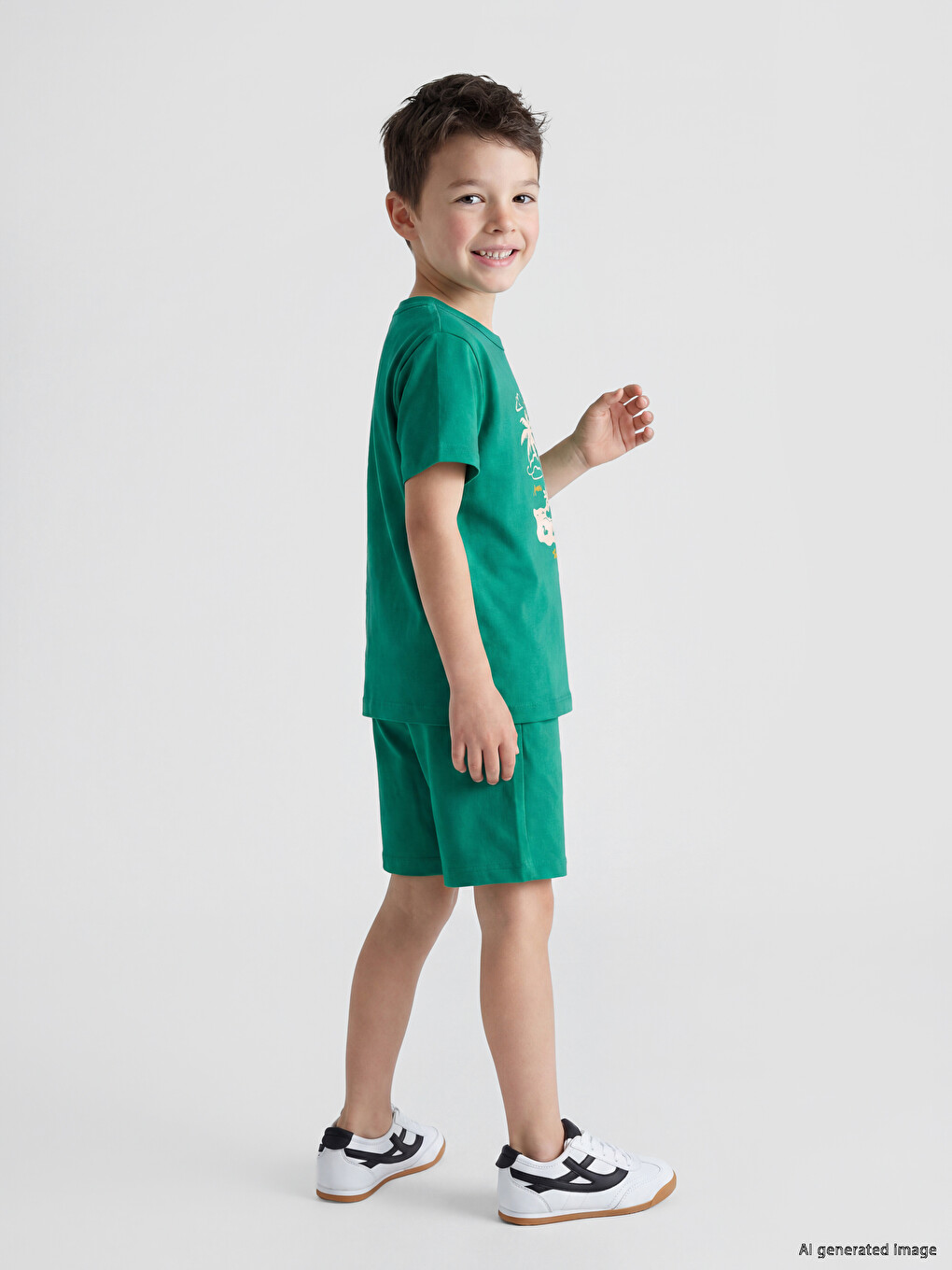 Yeşil Baskılı Erkek Çocuk Şortlu Pijama Takımı-1