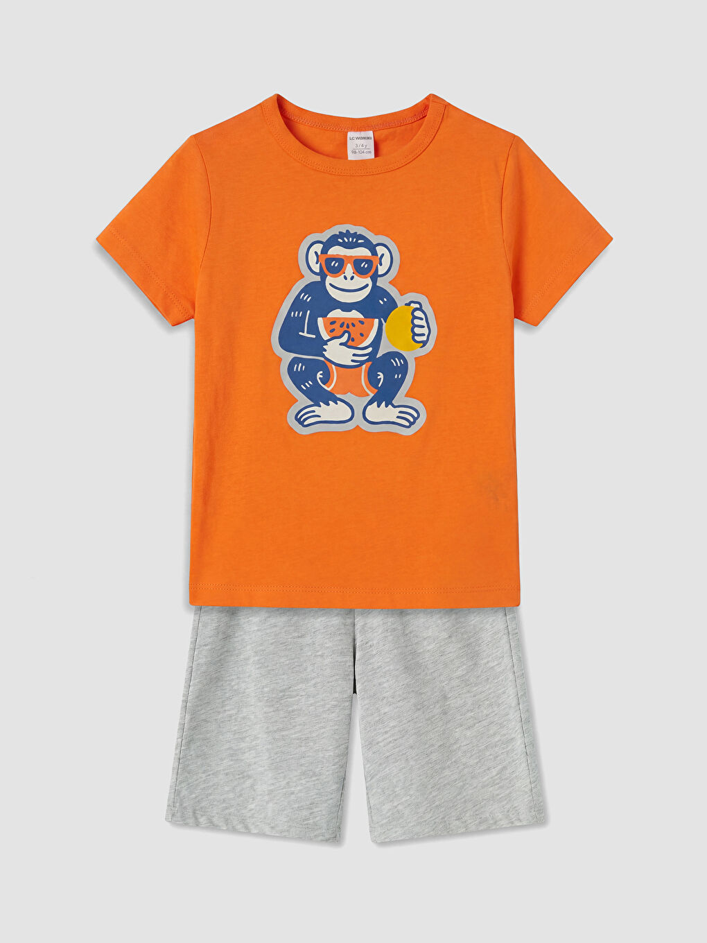Turuncu Nostaljik Maymun Baskılı Erkek Çocuk Şortlu Pijama Takımı