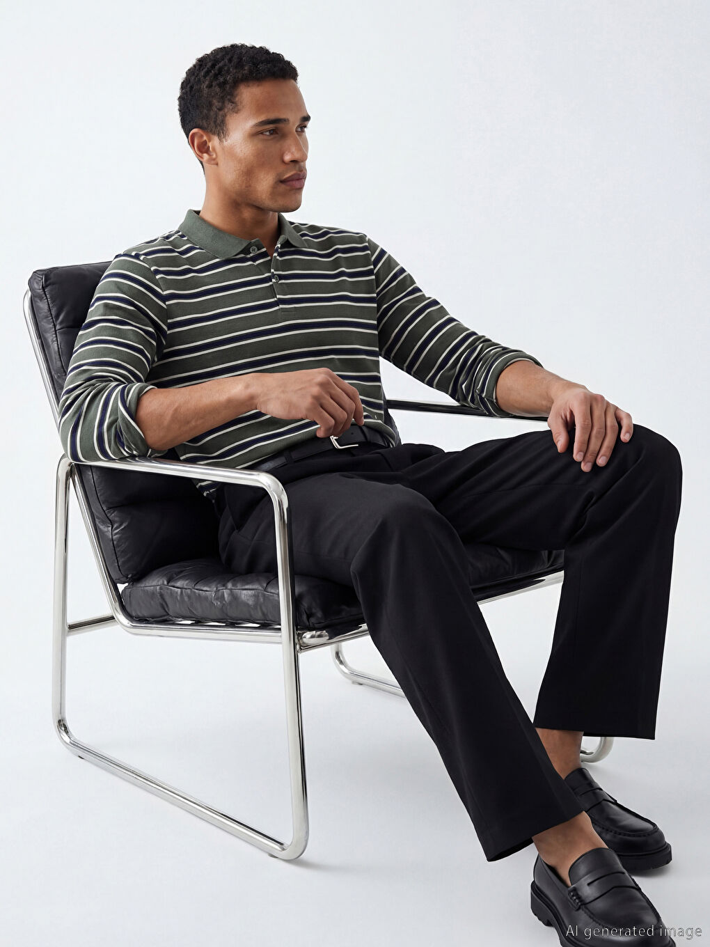 Yeşil Polo Yaka Çizgili Erkek Tişört