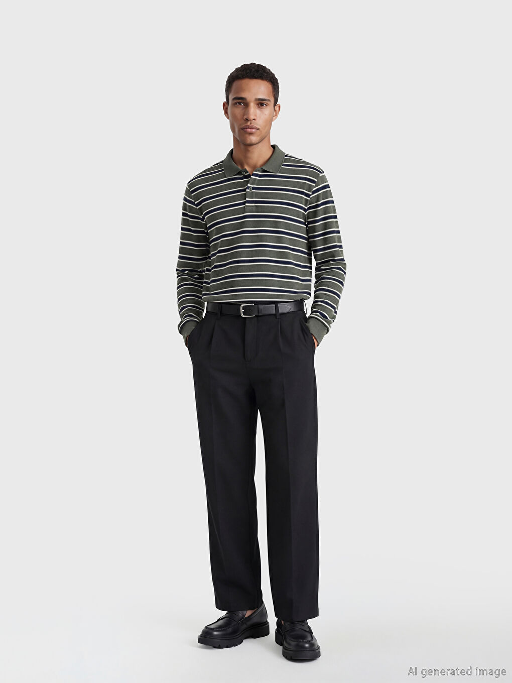 Yeşil Polo Yaka Çizgili Erkek Tişört-1