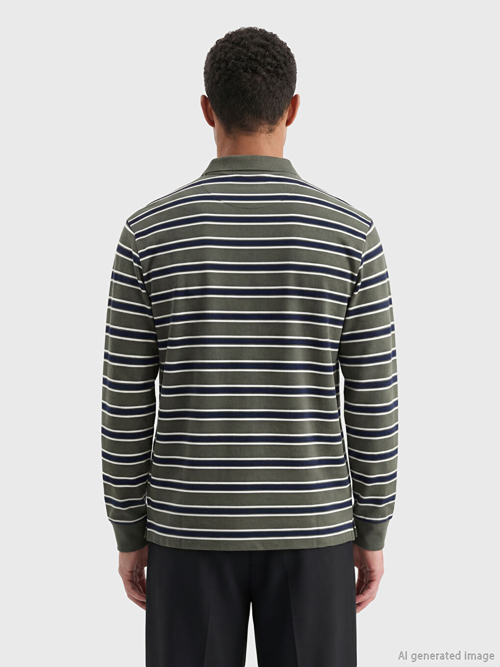 Yeşil Polo Yaka Çizgili Erkek Tişört-2
