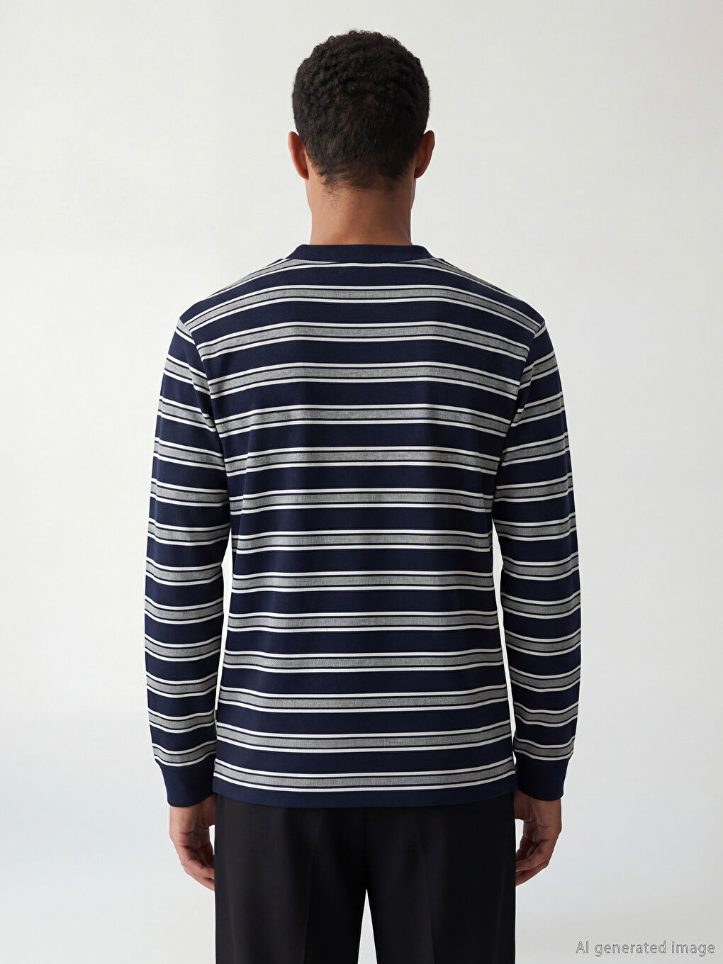 Lacivert Polo Yaka Çizgili Erkek Tişört-2