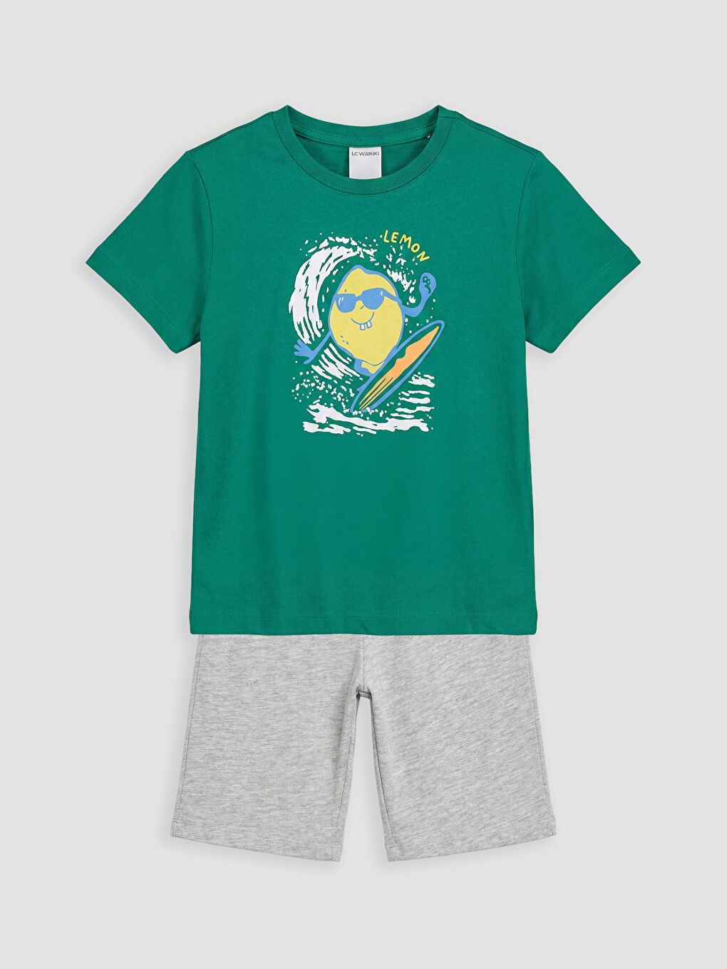 Yeşil Baskılı Erkek Çocuk Şortlu Takım