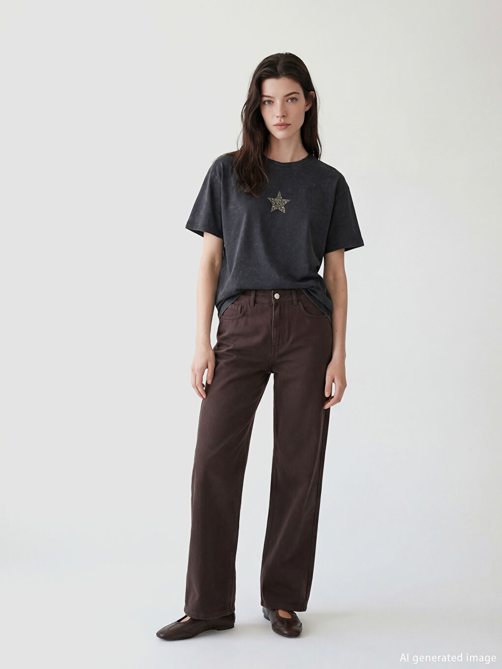 Mavi Bisiklet Yaka Yıldız İşlemeli Kadın Tişört-1