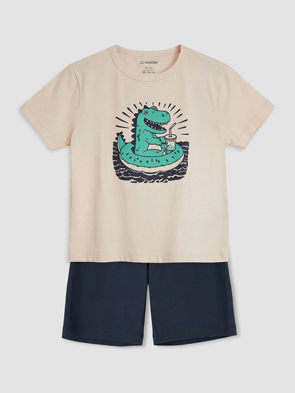 Ekru Baskılı Erkek Çocuk Şortlu Takım