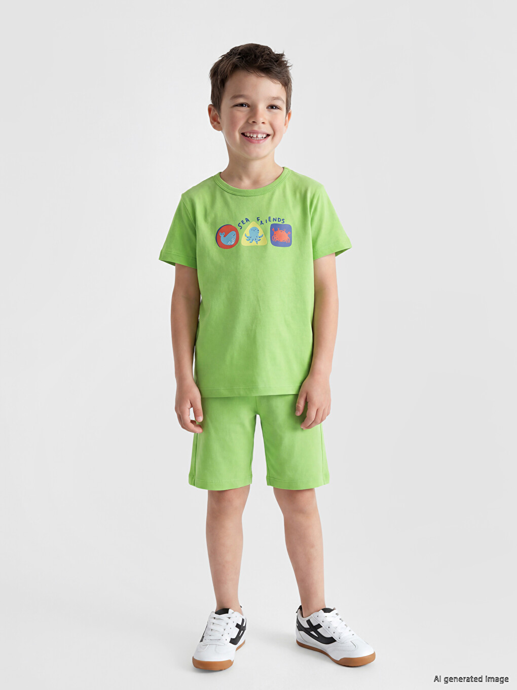 Yeşil Baskılı Erkek Çocuk Şortlu Pijama Takımı