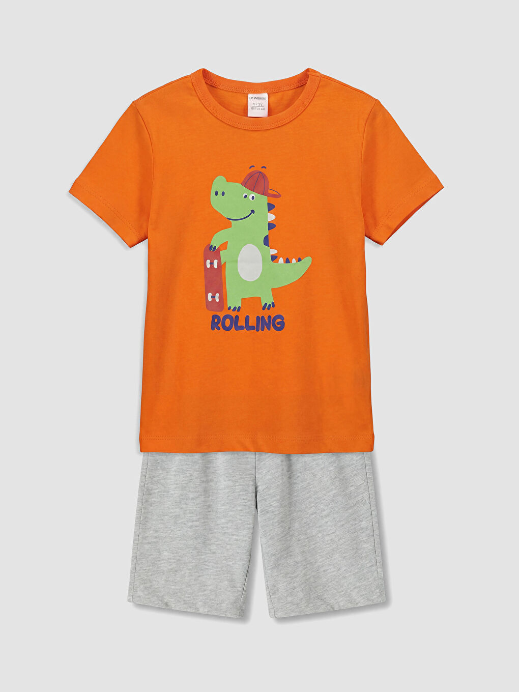 Turuncu Baskılı Erkek Çocuk Şortlu Pijama Takımı