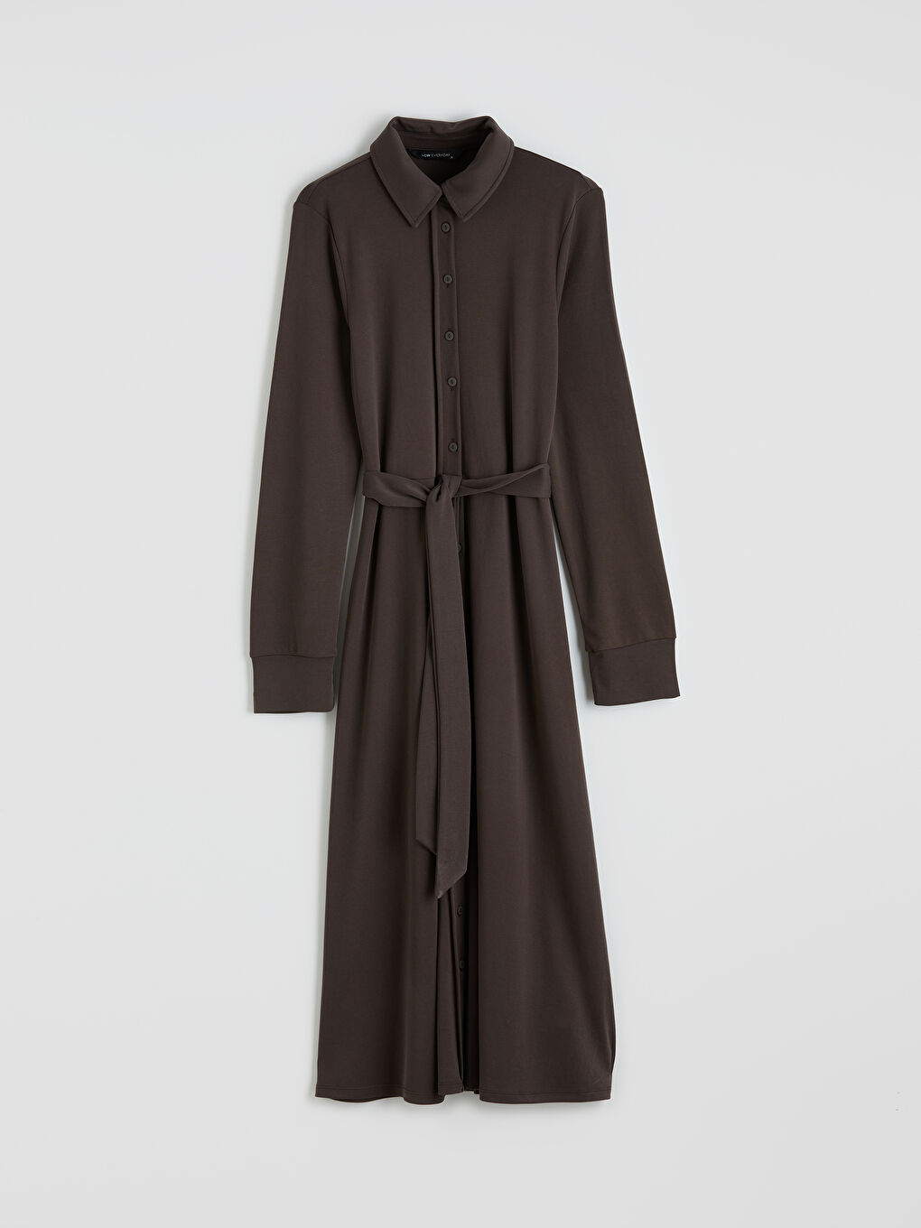 Kahverengi Modal Karışımlı Beli Kuşaklı Gömlek Elbise