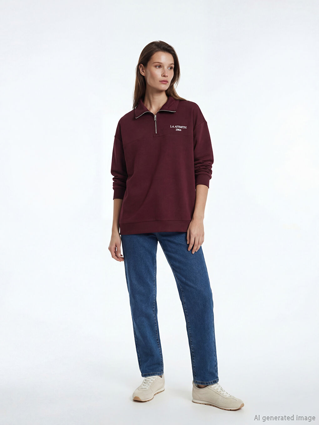 Mürdüm Nakışlı Soft Touch Oversize Kadın Sweatshirt Tunik-1