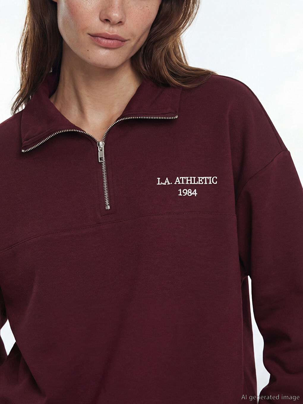 Mürdüm Nakışlı Soft Touch Oversize Kadın Sweatshirt Tunik-2