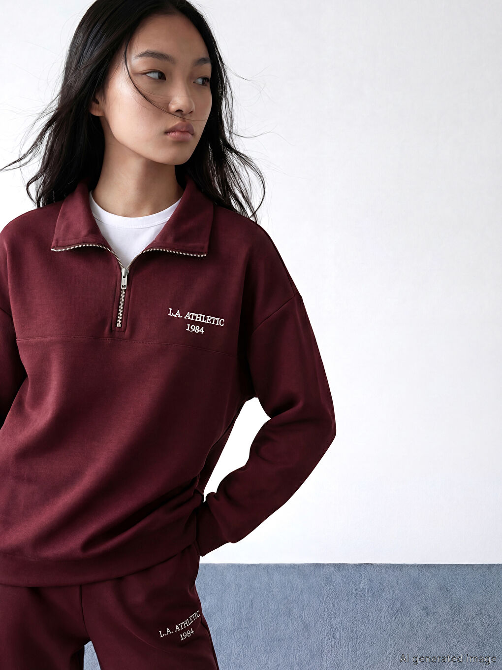 Mürdüm Nakışlı Soft Touch Oversize Kadın Sweatshirt Tunik