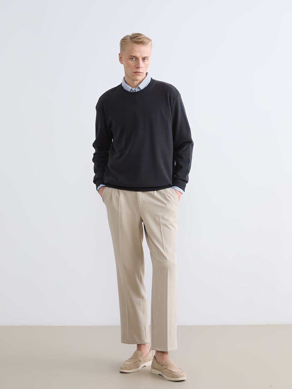 Antrasit Bisiklet Yaka Erkek Sweatshirt-1