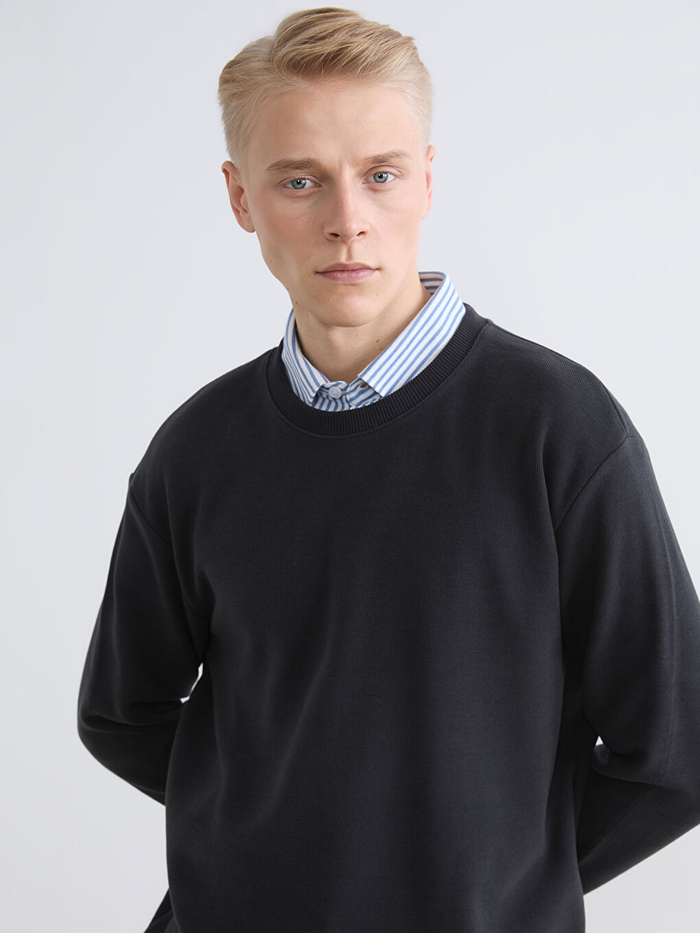 Antrasit Bisiklet Yaka Erkek Sweatshirt-2