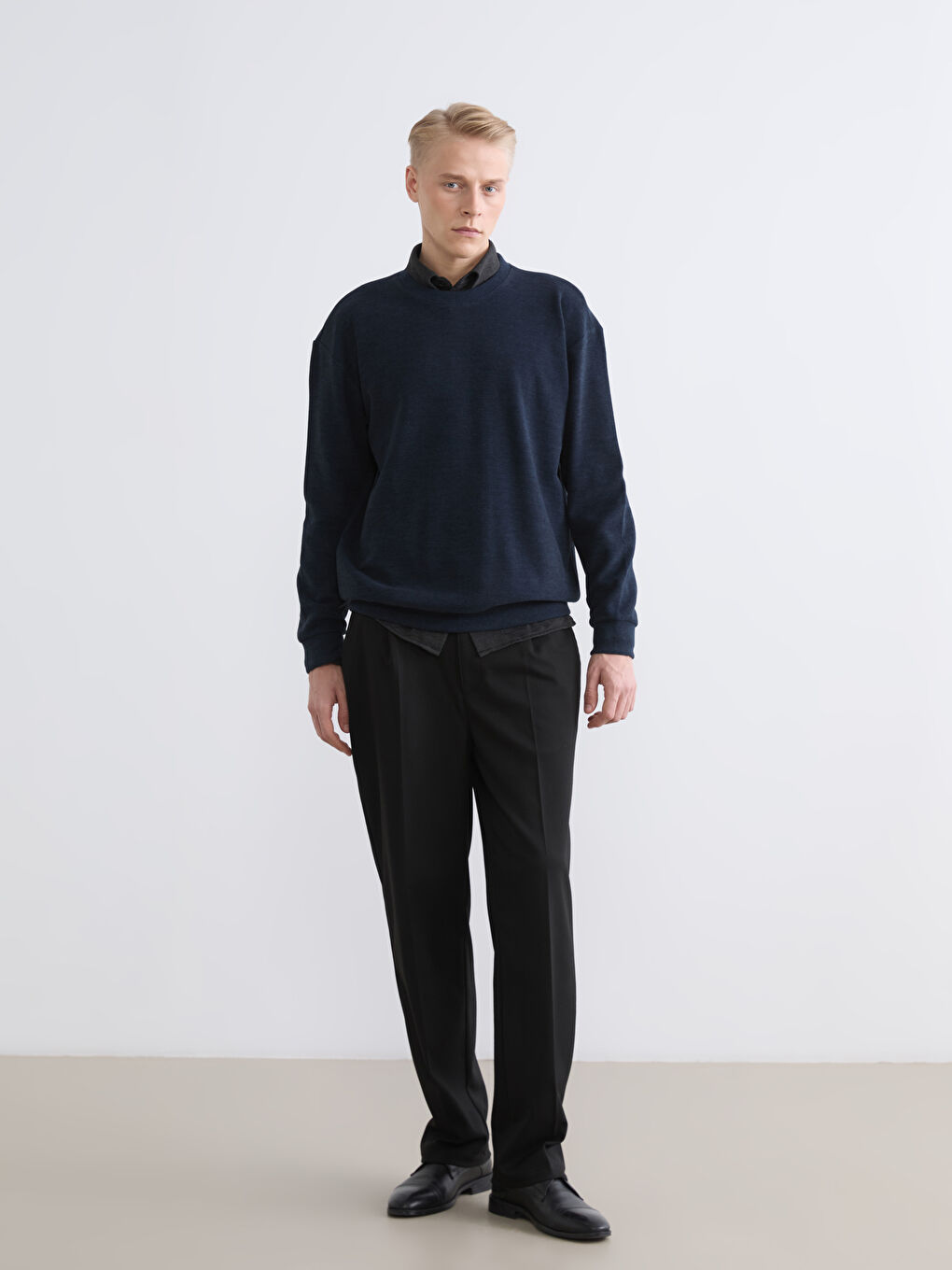 Lacivert Bisiklet Yaka Erkek Sweatshirt-1